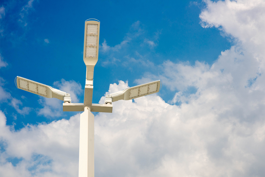 Modern LED streetlights on a lamppost